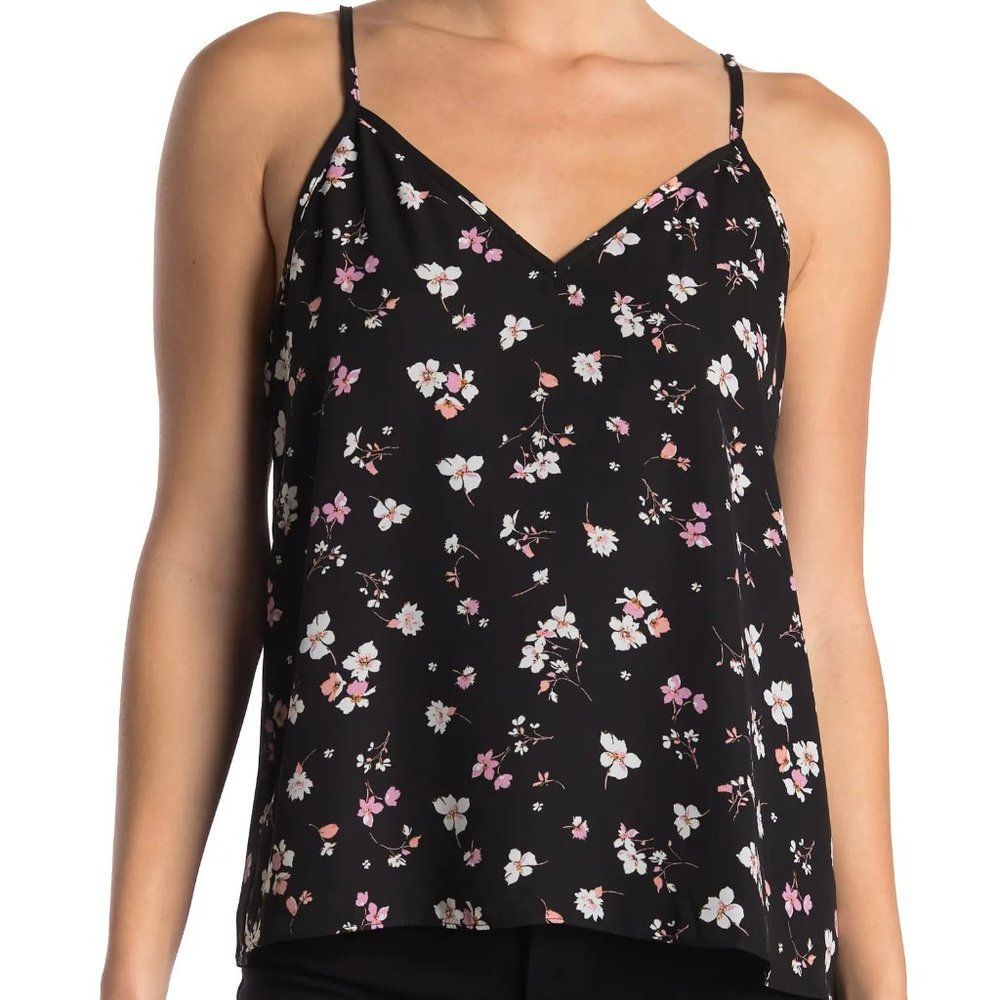 Abound Black V-Neck Lined Camisole White & Pink Floral Size Large